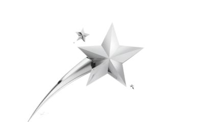 Shimmering silver star streaking across a clean white background, symbolizing success and achievement