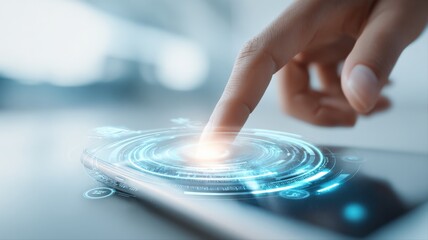 Finger Touching Digital Interface: Futuristic Technology Concept for User Experience and Innovative Solutions