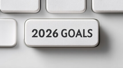 Keyboard key displaying 2026 goals, symbolizing ambition and future planning, with a clean white background enhancing focus on objectives