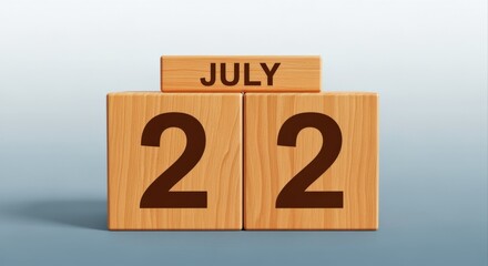 July 22nd Wooden Block Calendar Displaying Date, Time, and Planning for Schedules and Events on Light Blue Gradient Background