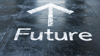 Fototapeta premium Upward Arrow with Future Text on Dark Background
