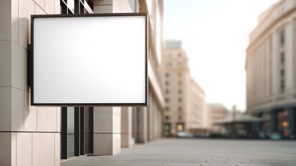 Fototapeta premium Blank Rectangular Signage Mockup on Building Facade for Advertising and Brand Promotion in Urban Setting