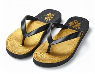 Elegant black and gold flip-flops: a striking blend of comfort and style, perfect for casual outings or adding a touch of glam to your day.