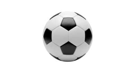 Classic black and white soccer ball centered on a black background football sport, Isolated On Png Transparent Background