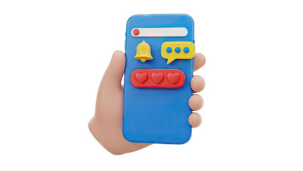 3D Render of Hand Holding Smartphone with Social Media Icons