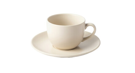 Obraz premium Cream colored ceramic coffee cup and saucer on black background image, Isolated On Png Transparent Background