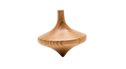 Natural wood spinning top toy isolated on black background with visible grain wooden, Isolated On Png Transparent Background