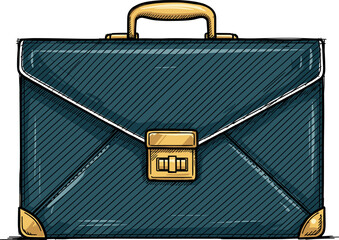 Professional leather briefcase illustration with gold hardware for business career and executive office concepts.