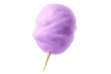 Purple cotton candy on a stick, offering a sweet spun sugar dessert. Isolated image with a transparent background