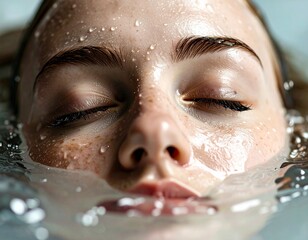 Transparent Aqua Beauty: Woman with Water Drops and Blue Reflections