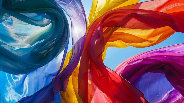 A carnival of swirling fabrics representing diversity and unity.