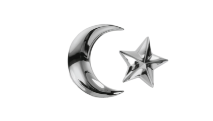 Crescent Moon and Star Symbol on a White Background, Illustrating Celestial Bodies and Islamic Iconography