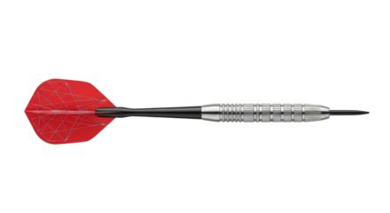 Single red dart with geometric pattern on black background silver metal, Isolated On Png Transparent Background