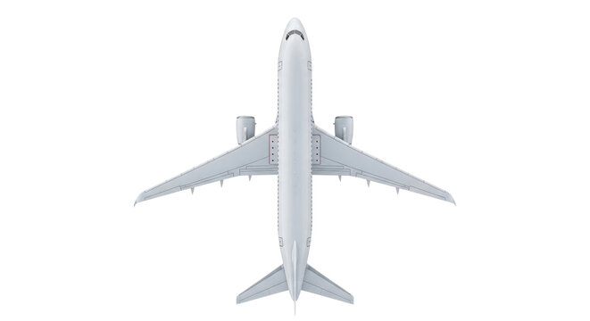 Top view of a white passenger jet airplane isolated on black background aircraft aviation, Isolated On Png Transparent Background
