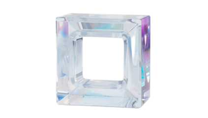 Clear Transparent Square Prism Sculpture with Iridescent Sheen