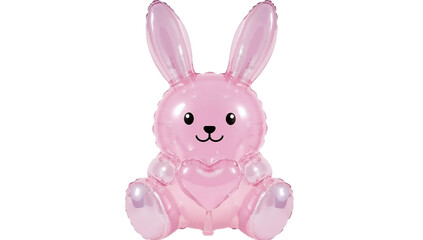 Obraz premium Vibrant pink inflatable bunny rabbit balloon holding a sweet heart, ideal for cheerful celebrations, springtime events, and adorable party decor