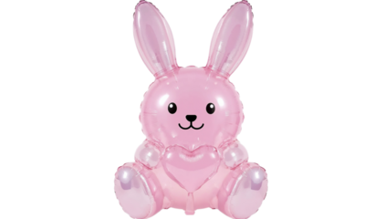 Vibrant pink inflatable bunny rabbit balloon holding a sweet heart, ideal for cheerful celebrations, springtime events, and adorable party decor