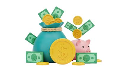 Money Bag, Piggy Bank, and Falling Currency