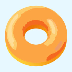 golden yellow glossy donut with hole for bakery shop logo and sweet dessert game element for kids