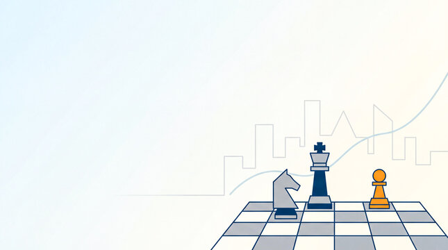 Chess Pieces Vector Illustration Financial Growth Chart Blue King Orange Pawn Strategic Planning Leadership Decision Making Competitive Advantage Market Analysis Corporate Concept Stock Graphic