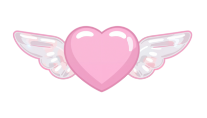 A charming vector illustration depicting a glossy, pastel pink heart adorned with delicate, translucent wings, beautifully symbolizing love, dreams, and a whimsical, ethereal affection