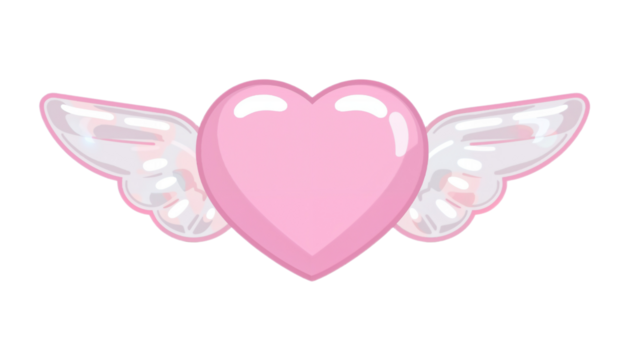 A charming vector illustration depicting a glossy, pastel pink heart adorned with delicate, translucent wings, beautifully symbolizing love, dreams, and a whimsical, ethereal affection - Powered by Adobe