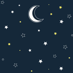 Naklejka premium Night Sky with Crescent Moon and Stars