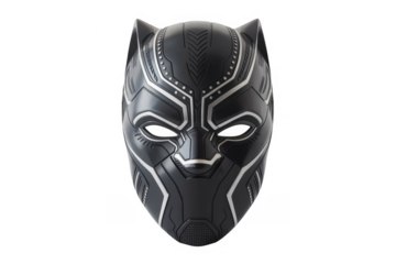 Black Panther superhero mask close-up Marvel comic book isolated on a transparent background