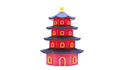 Red Pagoda with Black Roof and Yellow Accents