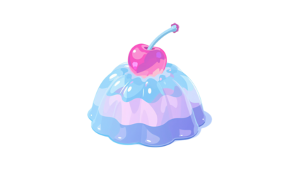 Vibrant digital illustration showcasing a delightful layered jelly dessert, adorned with a glossy pink cherry, featuring a smooth gradient of captivating blue, purple, and pink hues