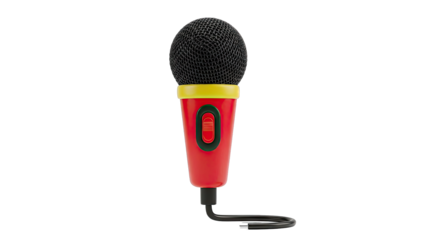 Red and Yellow Toy Microphone with Black Mesh Head and Cable