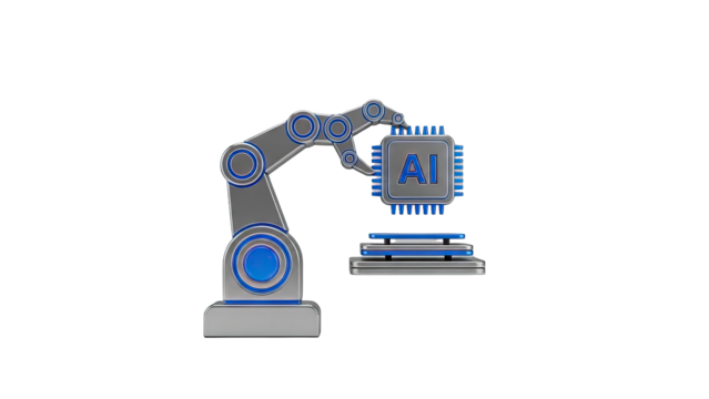 Robotic Arm Assembling AI Chip - Powered by Adobe