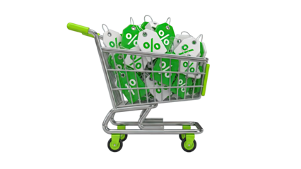 Shopping Cart Full of Percentage Discount Tags
