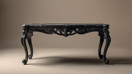 Elegant black marble table featuring ornate legs, showcasing a refined design that combines luxury and craftsmanship.