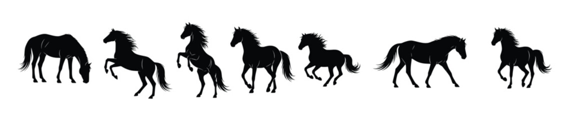 Obraz premium collection of horse silhouettes isolated on white background