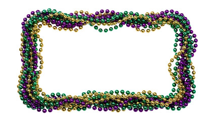 A colorful arrangement of Mardi Gras beads on transparent background