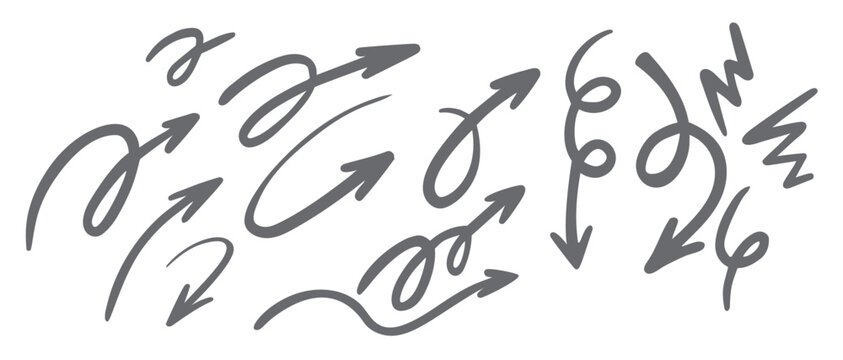 doodle arrows set hand drown lines and curve scribbles