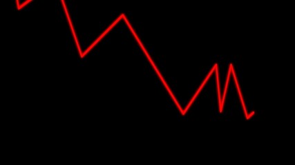 Red glowing downtrend chart animation with falling zigzag line on transparent background. Modern financial and business graph in 4K resolution, ideal for loss, decline, market crash, analytics, statis - Powered by Adobe
