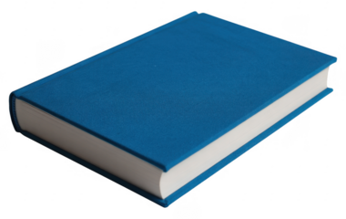 Blue hardcover book from different angle white pages isolated on a transparent background