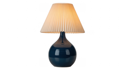 Blue lamp with white pleated shade isolated on a transparent background