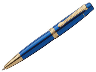 Blue pen with gold accents luxury pen isolated on a transparent background