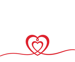 Red abstract heart shape formed by continuous flowing line love.