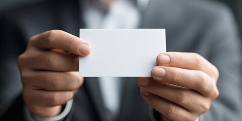 Fototapeta premium A clean, detail shot of a clean, simple, business card exchange (focused on the clean hands and card edges), networking, first impression, hyperrealism, clean design, 16K