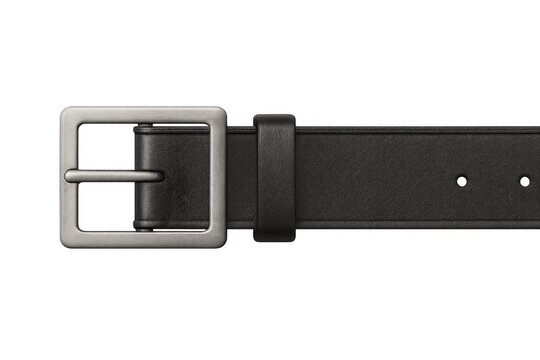 Black leather belt with silver metal buckle isolated