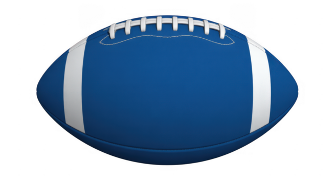 Blue rugby ball with white laces and stripes sports equipment isolated on a transparent background - Powered by Adobe