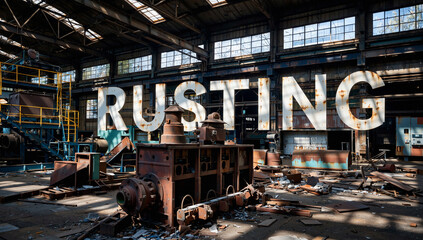 Abandoned Industrial Warehouse with Rusting Machinery