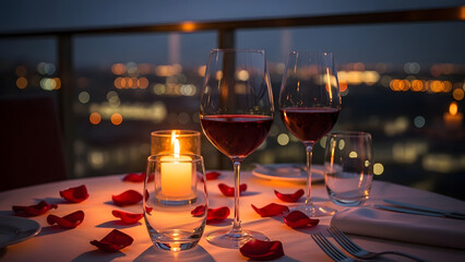Romantic candlelit dinner for two in cityscape view