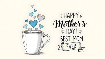 A delightful illustration of a cup with hearts floating above it celebrating mothers day with a special message for the best mom ever