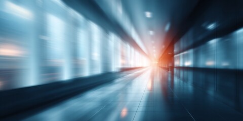 Obraz premium Abstract Blurred Background with Soft Light Effect in Modern Hallway, Digital Overlay Graphic Design, Technology, Innovation, and Future Concept