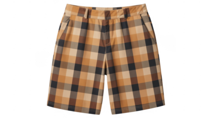 Brown and black plaid shorts clothing isolated on a transparent background